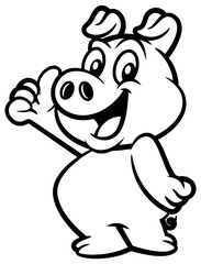 Obraz premium Cute Piglet cartoon characters standing and doing good or delicious gesture with fingers. Best for outline, logo, and coloring book with food themes for kids