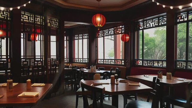 Ancient chinese style restaurant, 4K seamless looping virtual video animation background
