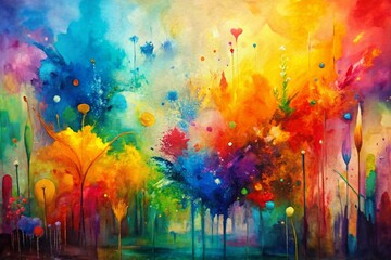 Obraz premium Vibrant Abstract Hand-Painted Art with Acrylic Watercolor Textures on Canvas Background. Concept Abstract Art, Hand-Painted, Acrylic, Watercolor, Canvas Background