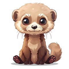 Obraz premium Cute cartoon ferret with big eyes, sitting adorably, featuring a fluffy coat and playful expression.