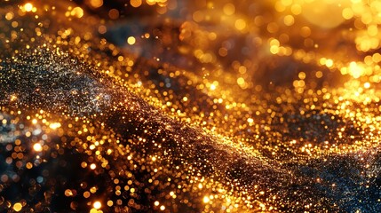Naklejka premium Abstract background with golden glitter and bokeh lights, gold background for celebration or award ceremony