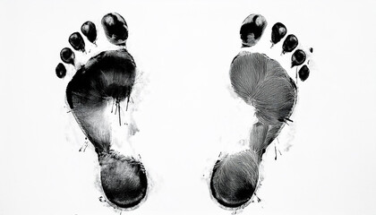 Naklejka premium Monochrome Imprint of Footprints on White Background. Detailed Texture and Unique Patterns of Feet in High-Contrast Ink