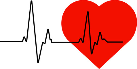 Black heartbeat line and big stylized red heart vector illustration	

