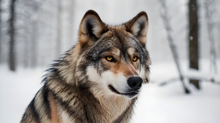 Obraz premium a wolf in the snow forest isolate 