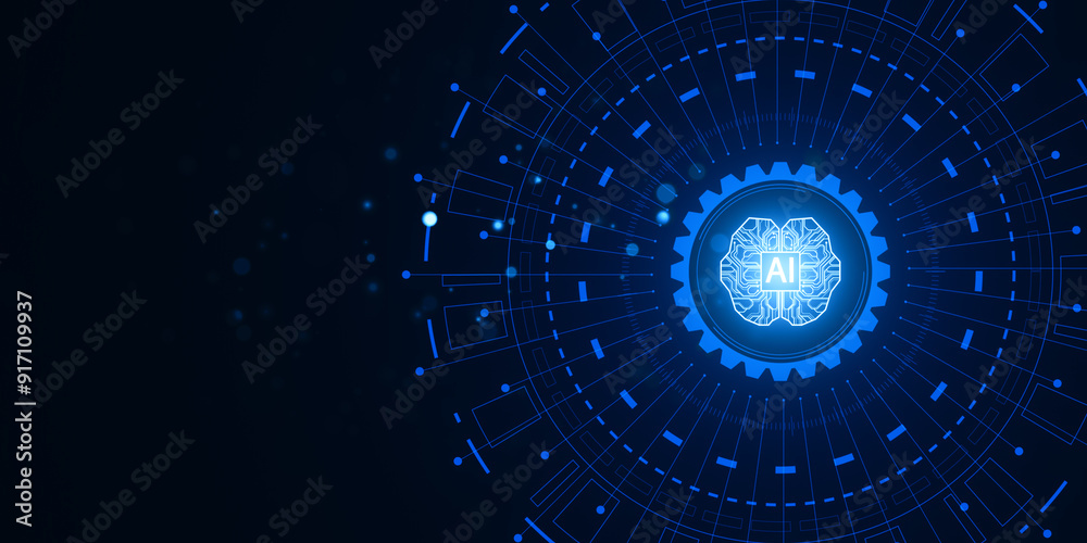 Fototapete futuristic ai technology background with digital elements. 3d rendering