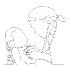 Continuous line art of  doctor with his patient.