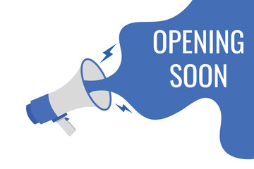 opening soon button, banner, label, template for website. opening soon text with colorful megaphone icon
