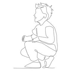 Minimalist line drawing of child, continuous line art, simplicity and elegance, black lines on white background, child line art.
