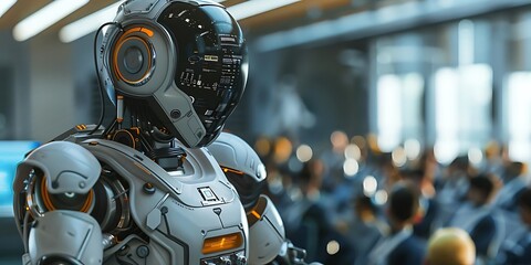 Fototapeta premium Futuristic Robot in a Crowd 3D Illustration