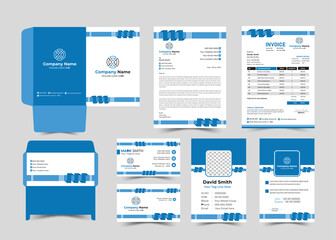 Office Stationery Template Set of Business Card, Id Card, Letterhead, Invoice, Envelope, File Folder. Corporate Identity Print Template Set.