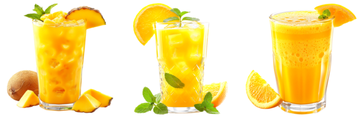 Set of 3 Tropical Punch on a Transparent Background, drink, beverage, coffee, hot, ice, cocktail, alcoholic, smoothie, party, bar, juice, pub, png file, cut off bg, 300 dpi