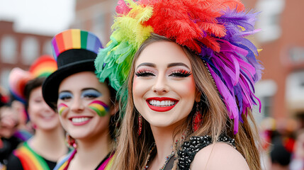 Fototapeta premium Vibrant Celebration at LGBTQ+ Pride Parade A Joyful Transgender and Drag Queen Individual Embracing Diversity and Inclusion at CSD