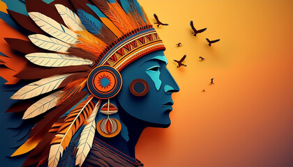3d native american male on orange background