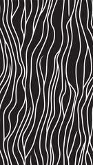 Black and White Background for vertical social media featuring wavy lines in abstract and animal print style. Modern monochrome print in a seamless pattern design, create a repetitive pattern.