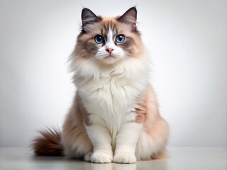 Adorable fluffy ragdoll cat with soft fur and endearing expression sits alone on a clean transparent background, showcasing its playful and gentle nature.