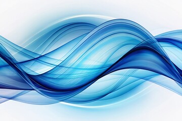 Obraz premium Vibrant blue abstract wave forms undulate against a clean white background, creating a dynamic, futuristic, and mesmerizing visual effect, perfect for technology and innovation themes.