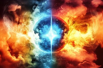 Obraz premium Star of Bethlehem in Chaotic Cosmic Clouds - Symbol of Hope and Serenity, Ideal for Holiday Designs