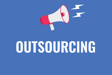 outsourcing button, banner, label, template for website. outsourcing text with colorful megaphone icon
