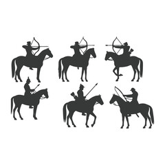 set of silhouettes of archery athletes with different poses, gestures. isolated on white background. vector illustration, silhouette of a archer , vector draw