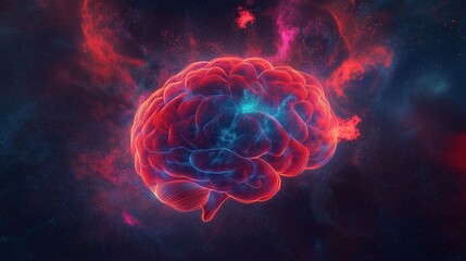 Glowing brain in cosmic space with neural energy.