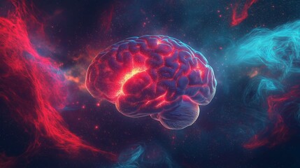 Glowing brain in cosmic space with neural energy.