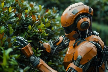 Orange Robot in Foliage - 3D Illustration