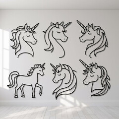 unicorns set with fairytale characters