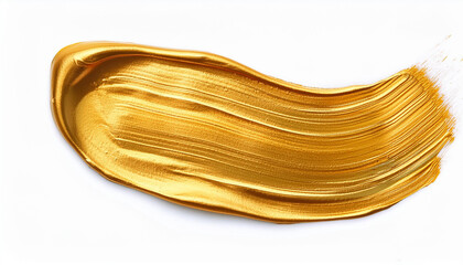 Luxurious Gold Paint Stroke on White Background. Vibrant Metallic Brushstroke Textured with Shimmering Highlights and Smooth Gradation, Rich Lustrous Pigmentation in Motion