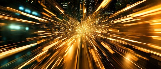 gold lines of car lights on black background