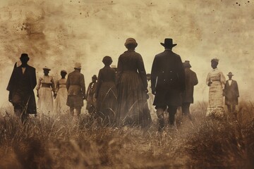 A historical photograph or artwork of significant figures related to the abolition of slavery, displayed with a subtle filter.Slavery Remembrance Day.August 23rd.Freedom Day.End of slavery.