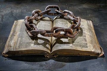 A powerful visual of a symbolic broken chain and an open book with historical texts, placed on a textured surface.August 23rd.Freedom Day.End of slavery.Slavery Remembrance Day.