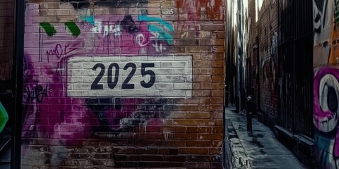 Obraz premium Vibrant Urban Graffiti Art on Brick Wall in Narrow Alleyway