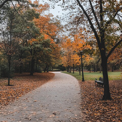 A view of the park with fall foliage and leaves