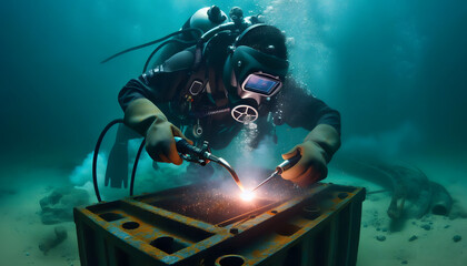 Man with welding equipment. 