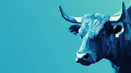 Obraz premium Low-poly bull head portrait against a blue background.