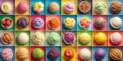 A Collage of Colorful Treats, 36 Squares, Dessert, Food, Composition, Ice Cream, Sweet Treats