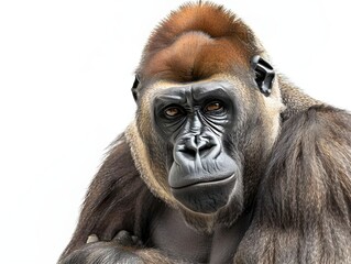 Obraz premium A close-up of a thoughtful gorilla with striking features against a plain background