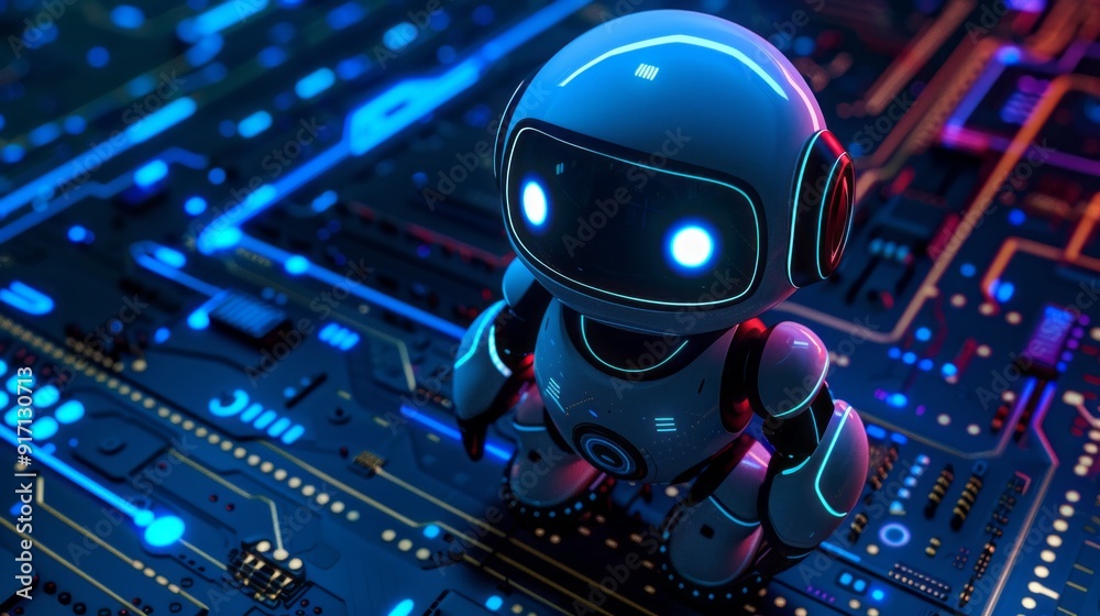 Poster A robot is standing on a circuit board
