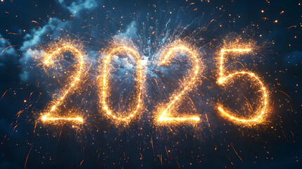 New year banner or greeting card with Luminous inscription 2025