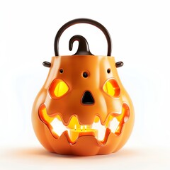 Festive Halloween jack-o'-lantern with a spooky face glowing warmly, perfect for autumn decoration and holiday celebrations.