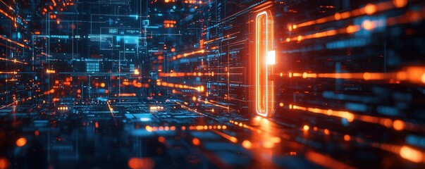 Fototapeta premium Futuristic technology landscape with glowing lines and vibrant colors, creating a digital data environment full of energy.