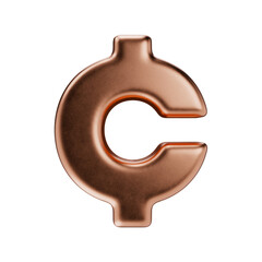 Cent. USD. United states dollar icon. 3d render of copper cent sign.