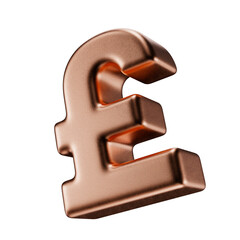 GBP.  Copper pound icon. British pound sign in a matte metal texture isolated on a transparent background. 3d render.