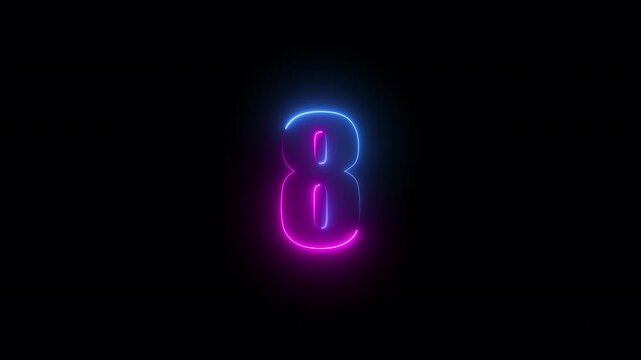 animation of neon counter from 0 to 9, fast moving blue and pink rays to both sides. glowing lines, 4K animated template