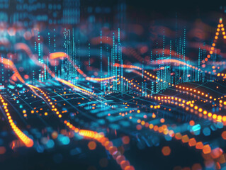 A computer generated image of a cityscape with bright lights