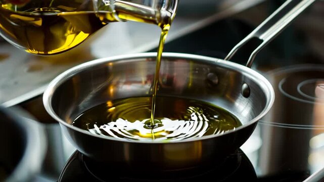 Pouring Oil into a Hot Frying Pan