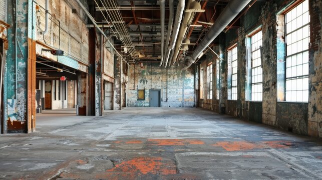 Imagine a contemporary art museum set in a repurposed industrial building. Describe the juxtaposition of modern art within the historical architecture