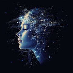 Enchanting Virgo Zodiac Artwork: Celestial Maiden with Magical Starry Aura. Abstract Cosmic Portrait Symbolizing Purity, Wisdom, and Analytical Nature. Ideal for 4K Wallpapers, Astrological Themes, an