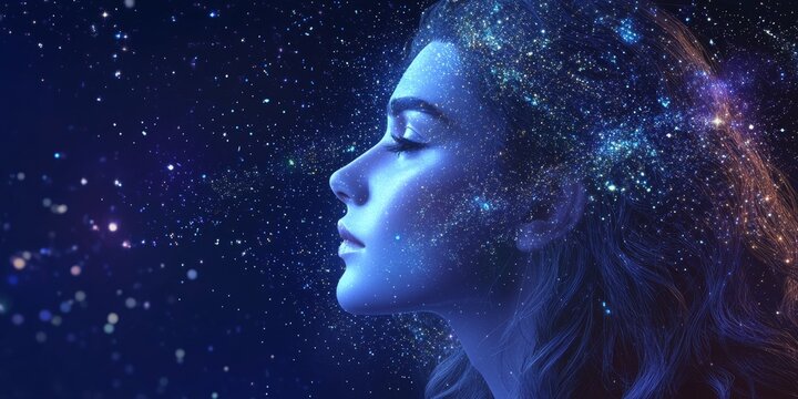 Enchanting Virgo Zodiac Artwork: Celestial Maiden with Magical Starry Aura. Abstract Cosmic Portrait Symbolizing Purity, Wisdom, and Analytical Nature. Ideal for 4K Wallpapers, Astrological Themes, an