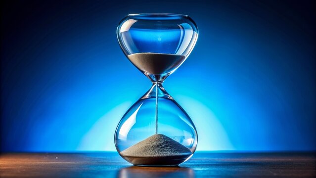 Hourglass on Blue Background, Time, Sand, Glass, Measurement